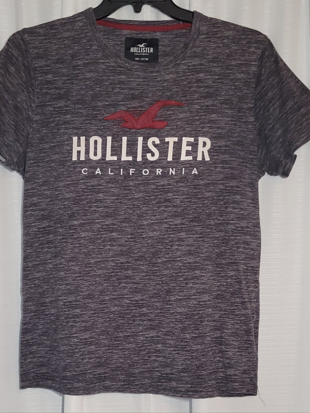 Hollister Short-Sleeve Heathered Gray Tee with Red Logo